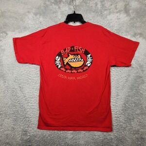 Bad‎ Fish Costa Maya Mexico Shirt Mens Large Red Logo Short Sleeve